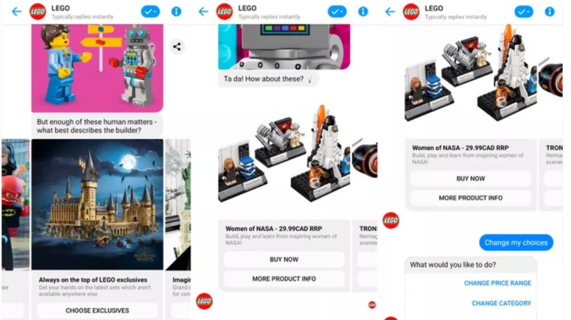 Lego using Facebook messenger for customer communication