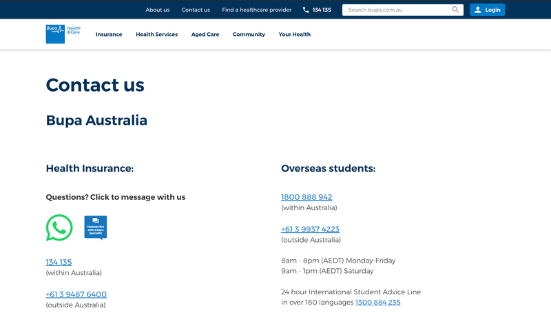 Bupa Australia - Customer service channels