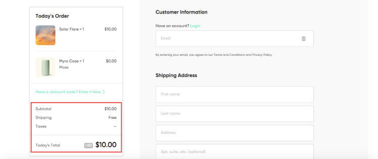 Checkout page - shopping  cart abandonment