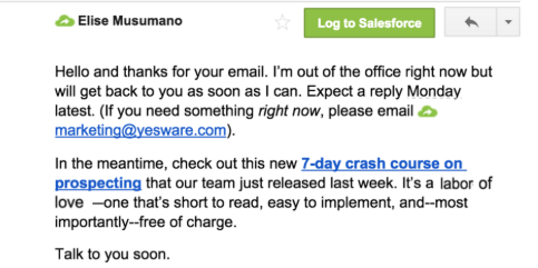 Example of out of office email - auto reply messages