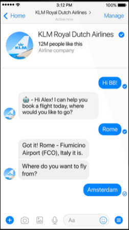 KLM airline BB chatbot for marketing